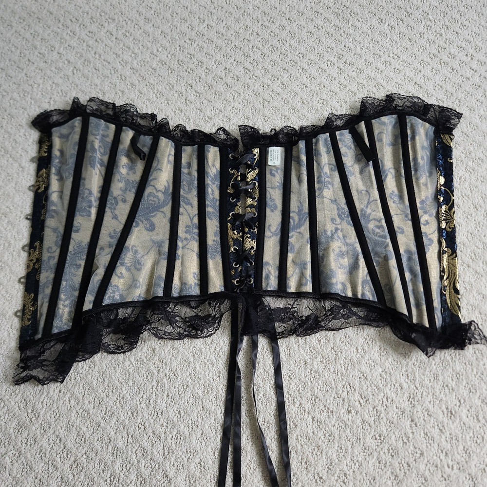 Brocade Corset Top Lace Trim Renaissance Gothic size Small - Picture 6 of 7